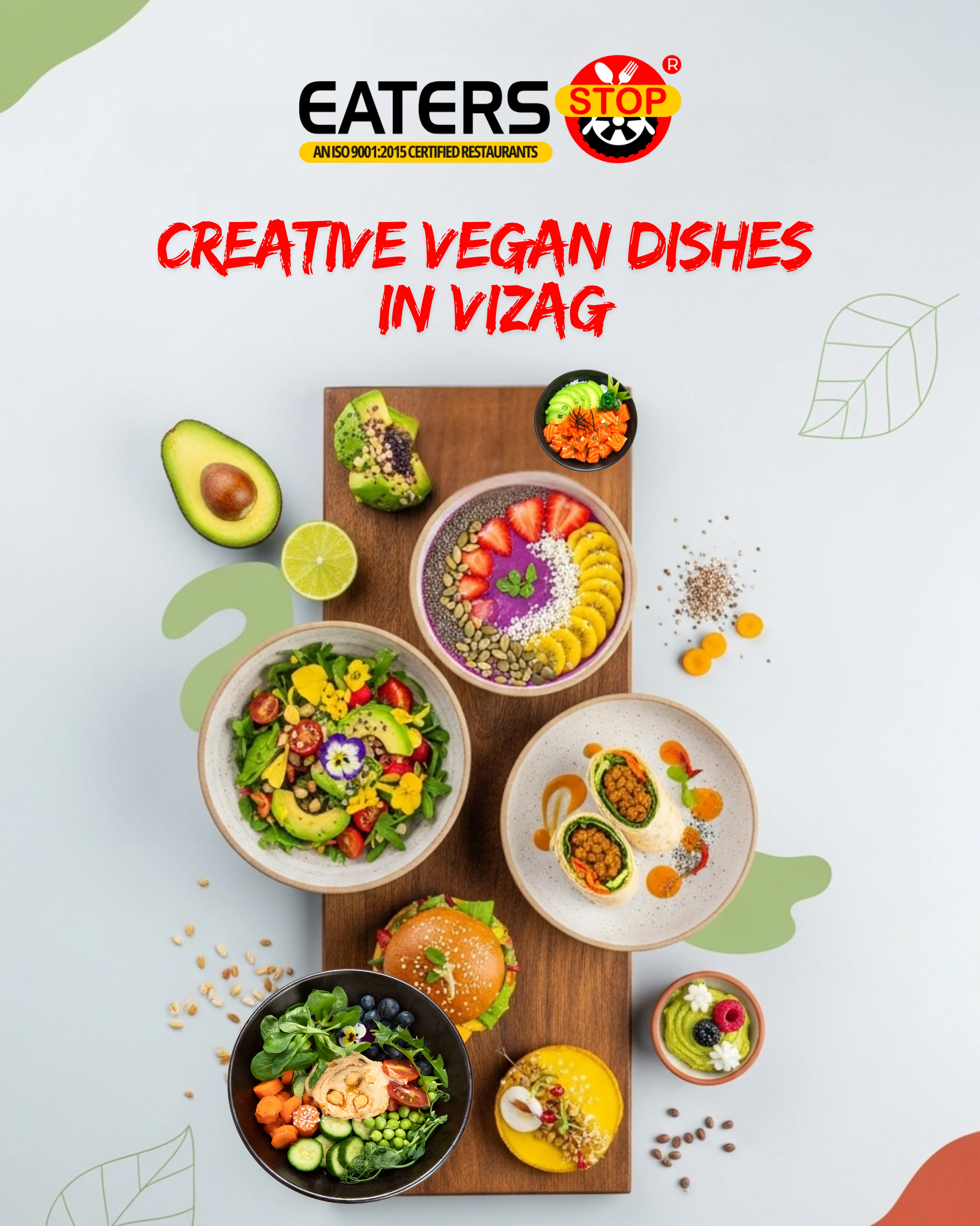 A collage of creative vegan dishes